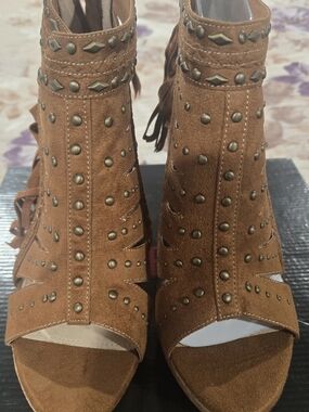Not Rated Brown Suede Studded Lace-Up Heels